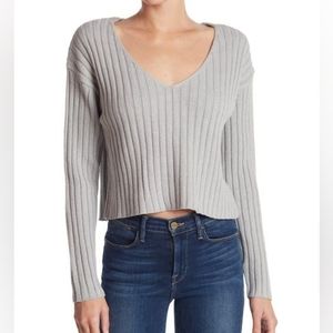 NWT Abound V Neck Ribbed Crop Sweater Grey Heather Sz XXS